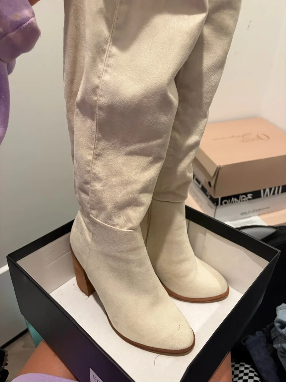 CCOCCI Nicole Cream Over-The-Knee Suede Block Heel Boots